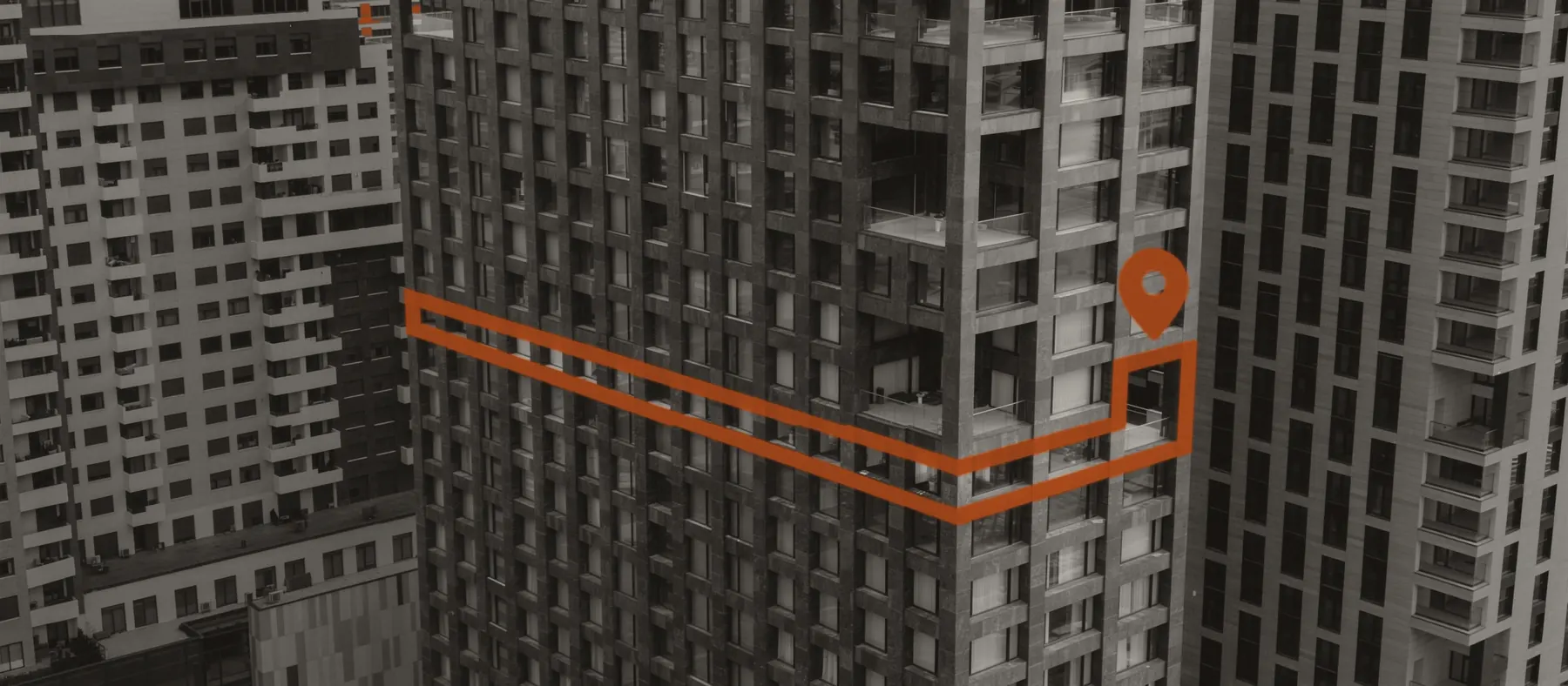 The 12th floor of Marigona Tower in Prishtina, marked on the building facade