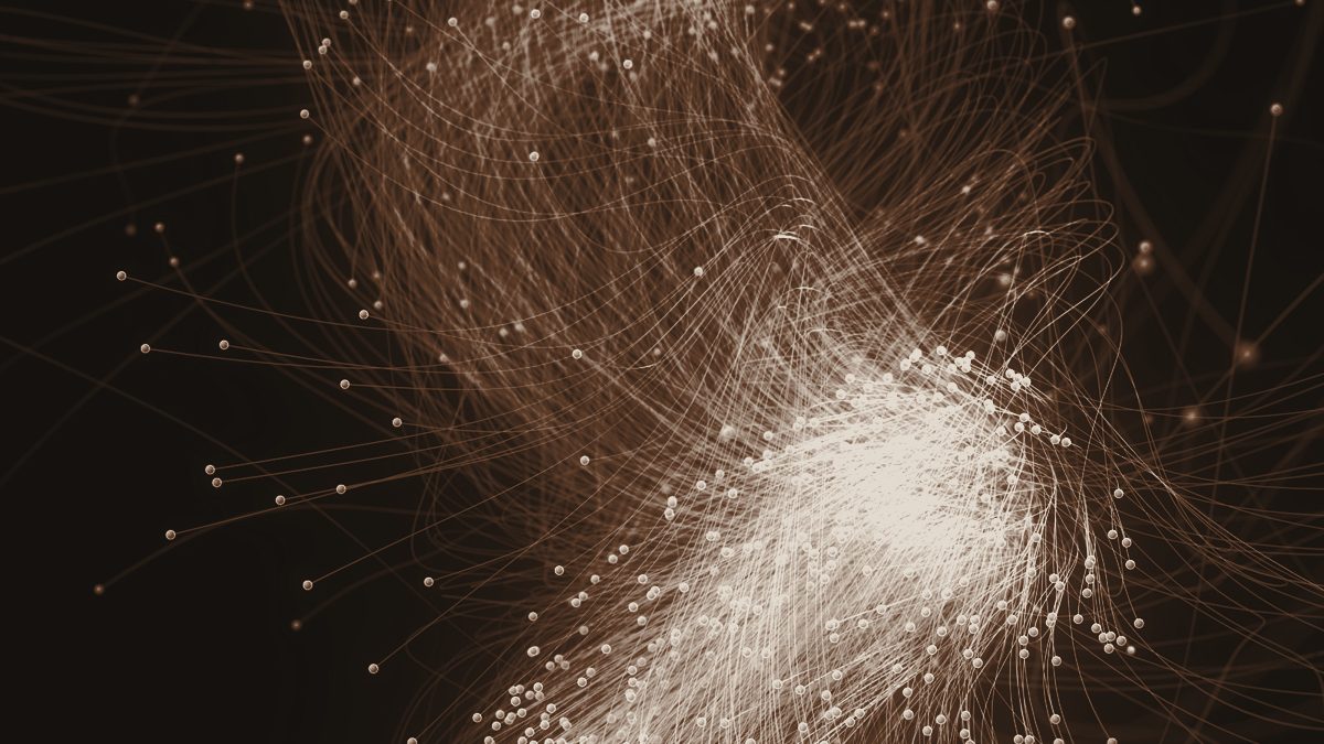 An abstract web of connected, glowing network nodes