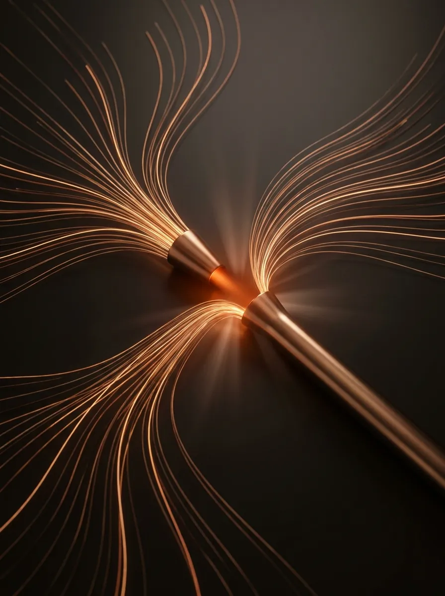 Fibre-optic filaments fanning out from two converging points